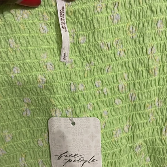 NWT free people Square Neck Contrast Short Sleeve Floral Print Smocked Top - Picture 6 of 7